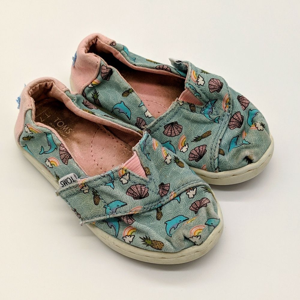 Toms loafer slides toddler 7 beachy dolphins rainbows shells